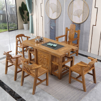 尋木匠实木茶桌椅组合茶具套装一体大板桌老榆木泡茶台家用1米8功夫茶几