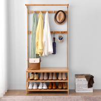 尋木匠挂衣架换鞋凳一体家用竹实木口衣帽架卧室鞋架小型玄关可坐鞋柜