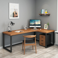尋木匠北欧实木转角台式电脑桌书桌简约L型卧室写字办公桌铁艺拐角家用