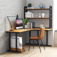 尋木匠铁艺简约转角实木书桌书架组合一体家用写字台电脑办公桌子椅