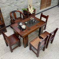 尋木匠实木流水茶桌椅组合老船木茶台禅意小户型阳台实木功夫小茶几简约
