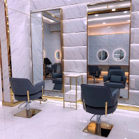 尋木匠3AM网红理发店椅子发廊专用美发剪发椅升降旋转不锈钢镀金靠背椅