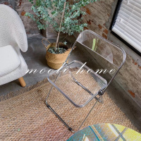 尋木匠mooli home北欧现代透明折叠椅韩国ins博主藤编餐椅摄影洽谈椅