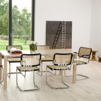 尋木匠韩国ins真藤扶手椅实木藤编椅子不锈钢北欧家用餐椅办公椅Thonet