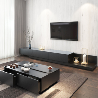 尋木匠可伸缩电视柜茶几组合中小户型北欧客厅电视机柜简约现代黑色壁柜