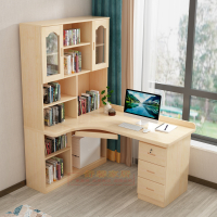 尋木匠实木转角书桌拐角台式电脑桌书架组合学习初中写字飘窗家用