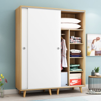 尋木匠推拉衣柜实木质现代简约组装衣橱出租房用北欧简易卧室柜子