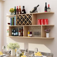 尋木匠简约墙上吊柜酒架悬挂实木格子餐厅圆角壁挂红酒柜墙壁吧台架