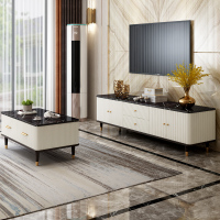 尋木匠 轻奢港式电视柜茶几组合 简约现代白色大理石高柜实木家具