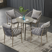 尋木匠订制北欧户外庭院阳台编织带桌椅外露管拉绳酒店样板房休闲椅藤椅