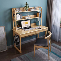 尋木匠实木书桌书架组合北欧家用台式电脑桌初高卧室中书柜一体