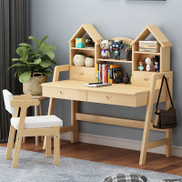 尋木匠实木学习桌小孩书桌书架组合小课桌子椅家用写字桌椅套装