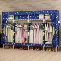 尋木匠大容量简易衣柜实木布艺组装卧室小柜子简约现代大衣橱牛津布