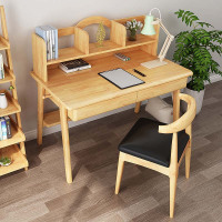 尋木匠实木书桌书架组合简约家用中写字台式电脑桌高带架子学习