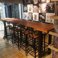 尋木匠北欧实木酒柜吧台家用咖啡厅奶茶店长条靠墙高脚铁艺吧台桌椅组合