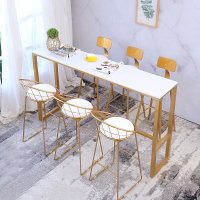 尋木匠北欧大理石吧台桌高脚桌椅组合奶茶店家用长条桌铁艺吧桌简约现代