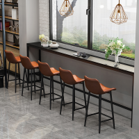 尋木匠北欧实木吧台桌铁艺靠墙吧台桌椅组合现代简约奶茶店高脚桌酒吧桌