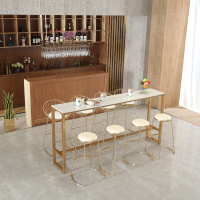 尋木匠北欧简约铁艺大理石吧台桌椅组合靠墙长条咖啡奶茶店高脚酒吧台桌