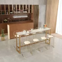尋木匠北欧简约铁艺大理石吧台桌椅组合靠墙长条咖啡奶茶店高脚酒吧台桌