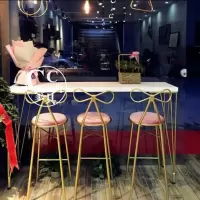 尋木匠北欧靠墙吧台桌 ins甜品店高吧桌椅组合网红隔断吧台桌椅家用定制