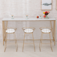 尋木匠北欧大理石吧台奶茶店用桌椅组合靠墙长条高脚桌铁艺现代简约吧台