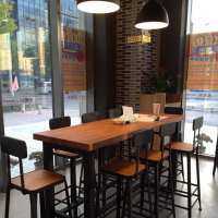 尋木匠吧台桌实木家用靠墙窄桌子简约现代酒吧台桌椅组合铁艺条桌高脚桌