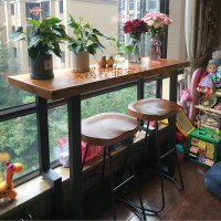 尋木匠实木家用靠墙酒吧台阳台桌子简约现代咖啡奶茶店桌椅组合美式铁艺