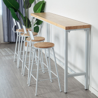 尋木匠实木长条桌吧台奶茶店桌椅组合网红简约白色家用高脚餐桌靠墙吧台