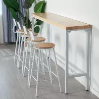 尋木匠实木长条桌吧台奶茶店桌椅组合网红简约白色家用高脚餐桌靠墙吧台