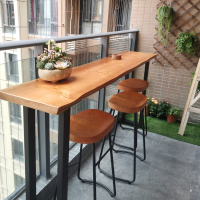 尋木匠实木阳台吧台桌家用客厅靠墙高脚桌简约酒吧台咖啡奶茶店桌椅组合