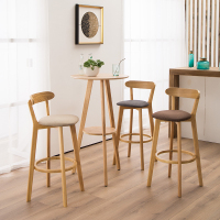 尋木匠简约现代小吧台桌家用实木高脚圆桌子客厅咖啡厅北欧吧台桌椅组合