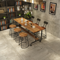 尋木匠美式loft实木水管吧台桌椅组合复古高脚桌工业风靠墙铁艺家用吧台