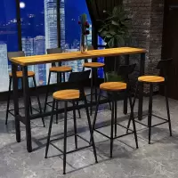 尋木匠美式实木铁艺吧台家用高脚桌奶茶咖啡店靠墙长条酒吧复古组合桌椅