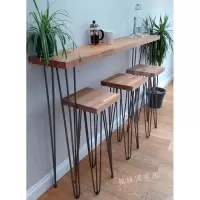 尋木匠铁艺实木靠墙吧台桌椅组合家用窄桌子奶茶店高脚小吧台椅现代简约