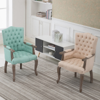 尋木匠欧式实木扶手靠背椅美式单人复古咖啡电脑椅家用布艺书桌书房餐椅