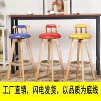 尋木匠实木吧台椅美式复古吧台凳欧式高凳旋转创意酒吧椅家用高脚餐椅子