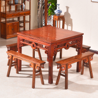 尋木匠新中式实木铜钱八仙桌饭店仿古榆木小四方桌餐馆餐桌椅组合
