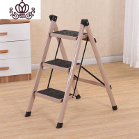 封后梯子家用折叠梯凳二三四五步加厚铁管踏板室内人字梯三步梯小梯子 杏色杏色三步梯家用梯