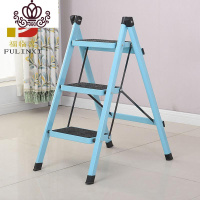封后梯子家用折叠梯凳二三四五步加厚铁管踏板室内人字梯三步梯小梯子 浅蓝色浅蓝色三步梯