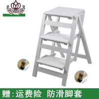 封后家用折叠楼梯椅 全实木梯子椅子多功能两用步阶梯凳梯子凳子木梯 3层折叠梯白色家用梯