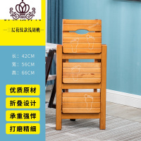 封后家用折叠楼梯椅 全实木梯子椅子多功能两用步阶梯凳梯子凳子木梯 3层折叠(图案雕刻款)浅胡桃