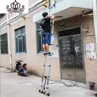 封后伸缩梯家用折叠梯升降楼梯加厚扶梯铝合金工程梯子带挂钩阁楼梯 德标加强款]单面直梯2.7米带挂钩