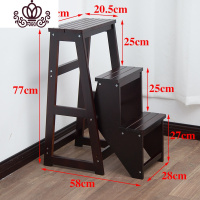 封后实木折叠楼梯登高二三步台阶梯凳家用两用多功能创意小梯子 深胡桃色增高三层收脚梯凳(实木)