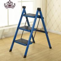 封后梯子家用折叠梯凳二三四五步加厚铁管踏板室内人字梯三步梯小梯子 蓝色蓝色三步梯