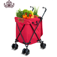 封后精品购物车家用折叠手推车野营搬运便携小拖车多功能助行万向轮车 红色+折叠板80家用拖车