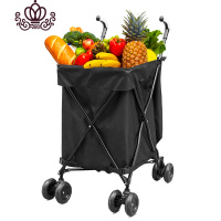 封后精品购物车家用折叠手推车野营搬运便携小拖车多功能助行万向轮车 黑色+折叠板80家用拖车