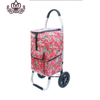封后家用铝合金折叠便携老轮购物车买菜车小拉车轻便小拖车充气轮 升级款双轴承充气轮色丁红花色纹家用拖车