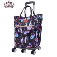 封后购物车买菜车小拉车便携可折叠拖车家用拉杆车手推车拉货手拉车 黑底紫色象(配飞机轮拉杆)轮子不能拆卸家用拖车