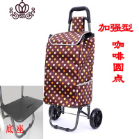 封后加厚拉杆箱购物买菜车耐磨家用折叠老人买莱车两用两轮拖车小推车 两轮pu黑带底座咖啡圆点家用拖车