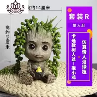 封后可爱小多肉植物盆创意个性盆景儿童小花盆桌面装饰盆卡通盆栽摆件 套装R图片款-仿真情人泪+卡通款树人盆抱小鸡 小